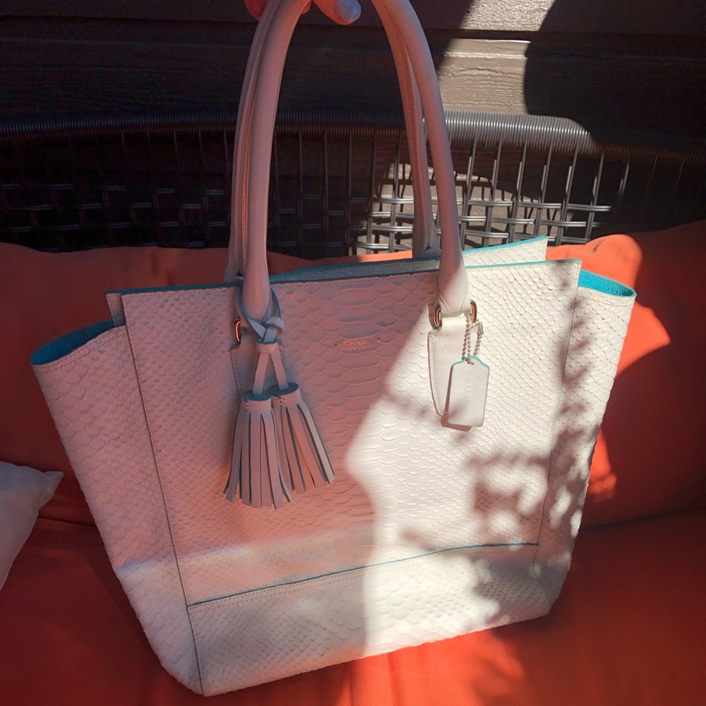 Coach collection white snakeskin bag with Turquoise interior Authentic